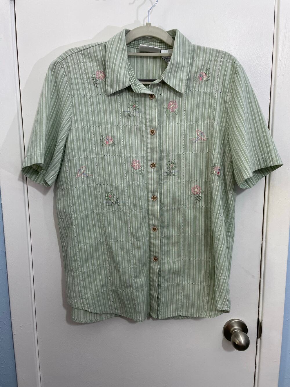 Vintage Napa Valley Shirt Medium Green Floral Embroidered Grandma Core